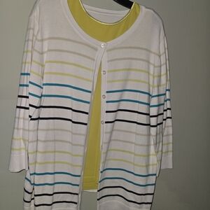 CJ Banks White Multicolor Striped Cardigan